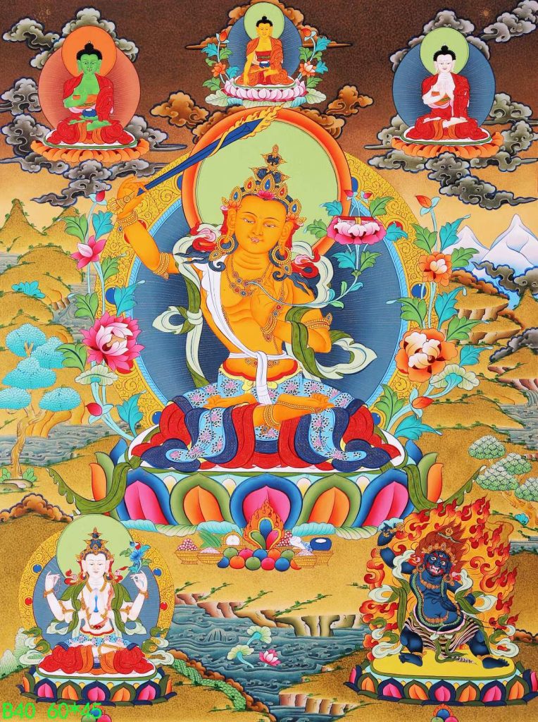 编号168-627511：彩绘唐卡-文殊菩萨·五部文殊（60*45CM左右）