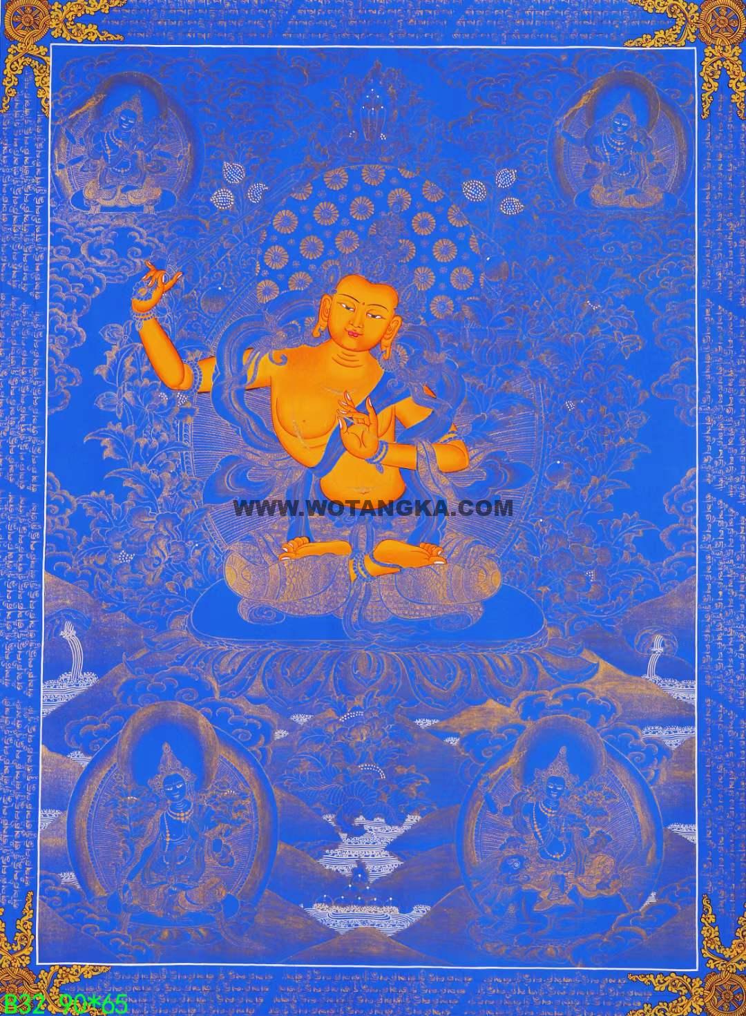 编号138-561831：蓝金唐卡-文殊菩萨·五部文殊（90*65CM左右）