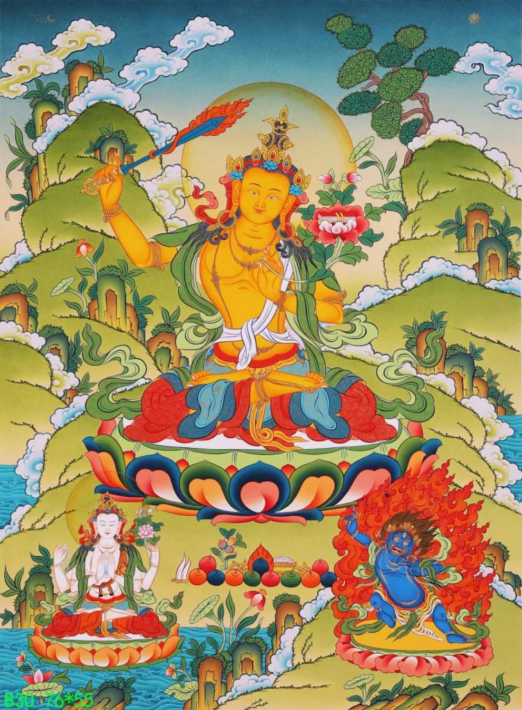 编号138-273179：彩绘唐卡-文殊菩萨·三怙主（76*55CM左右）