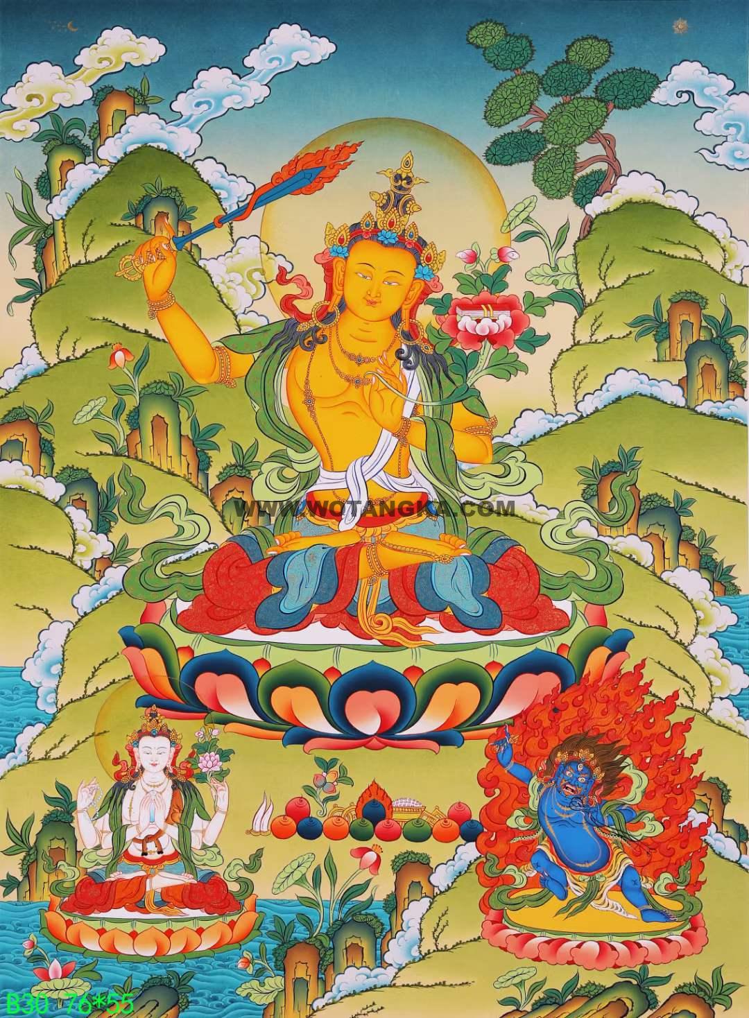 编号138-273179:彩绘唐卡-文殊菩萨·三怙主(76*55CM左右)