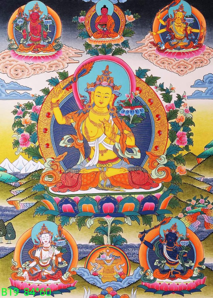 编号168-637629：彩绘唐卡-文殊菩萨·五部文殊（84*60CM左右）