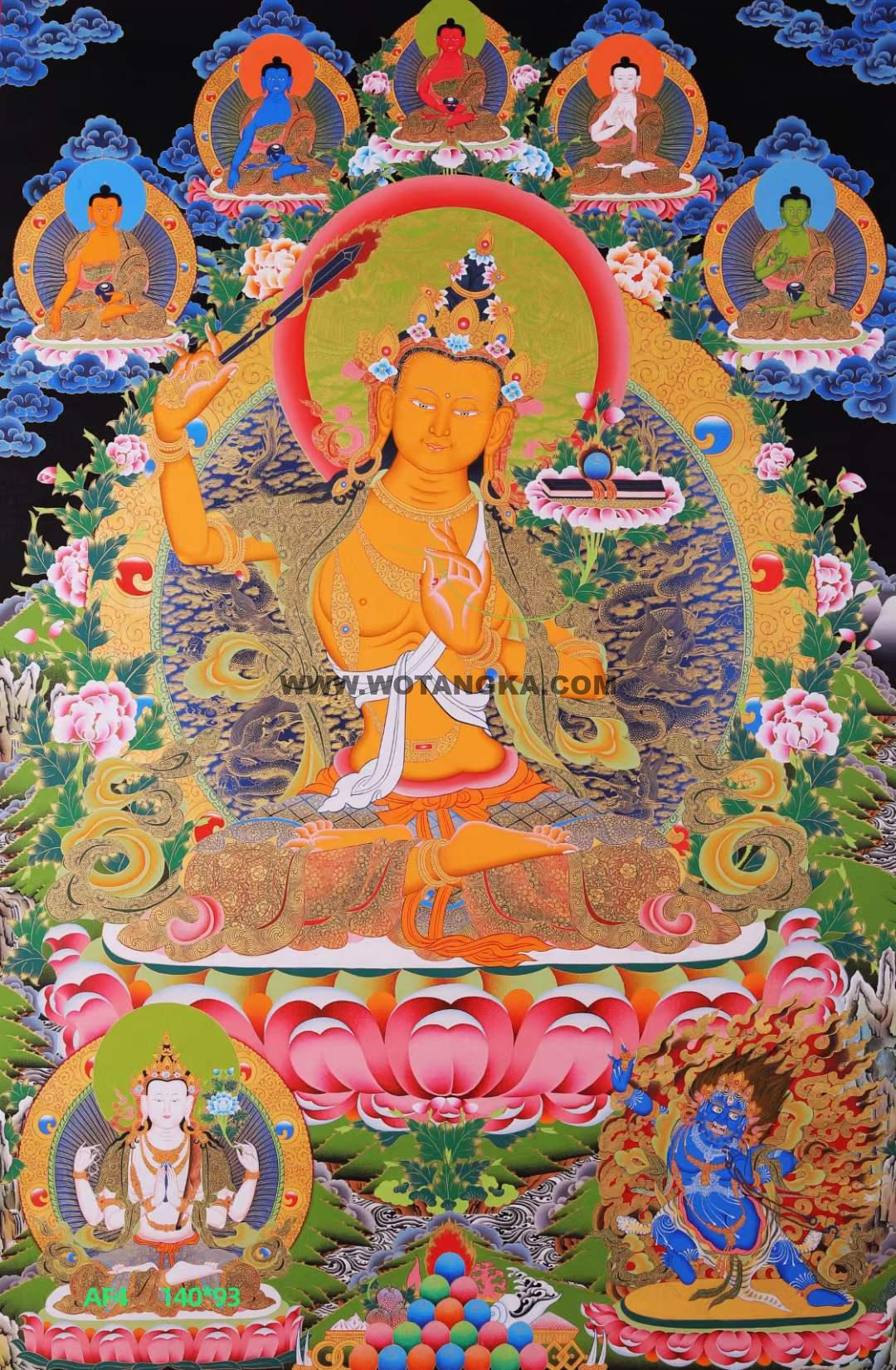 编号168-363992：彩绘唐卡-文殊菩萨·三怙主（140*93CM左右）