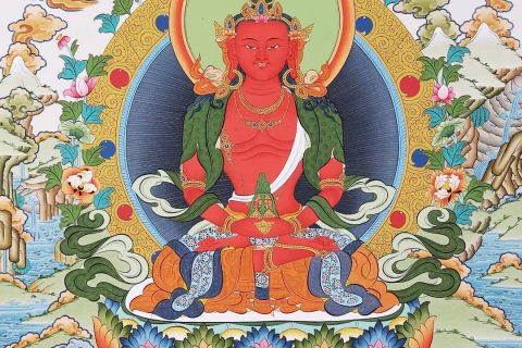 编号138-362957：彩绘唐卡-长寿佛·长寿三尊（75*50CM左右）