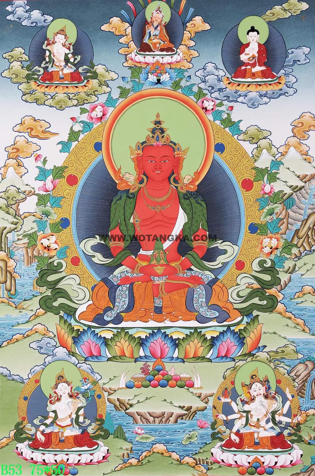 编号168-861066:彩绘唐卡-长寿佛·长寿三尊(75*50CM左右)