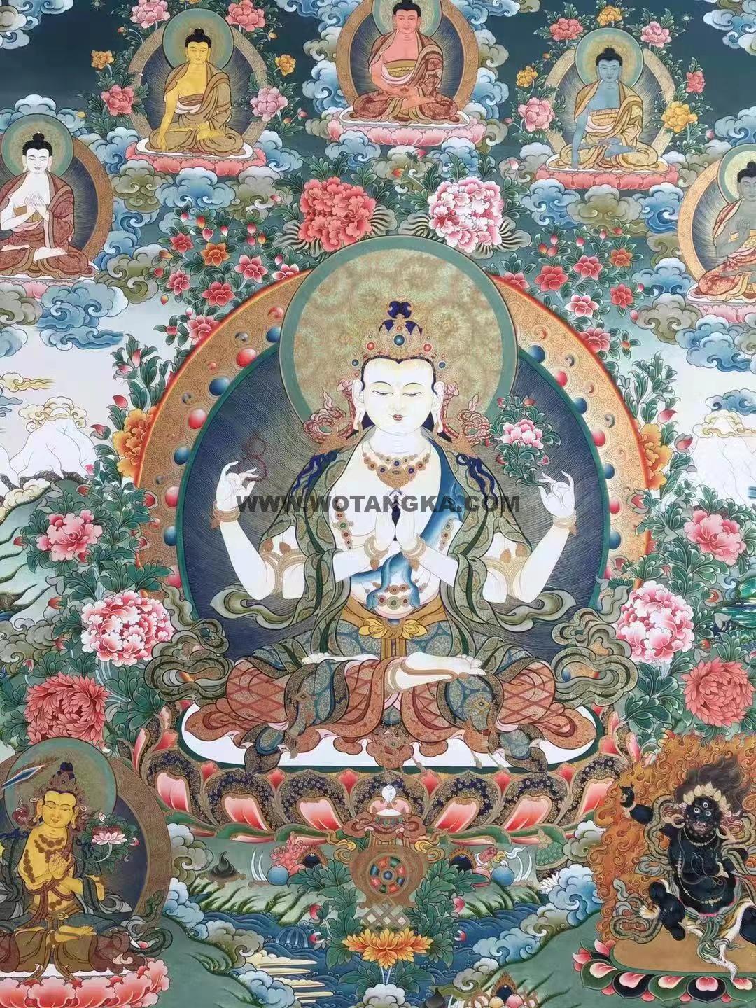 热贡-东智加:彩绘唐卡-四臂观音·三怙主(90*60CM左右)