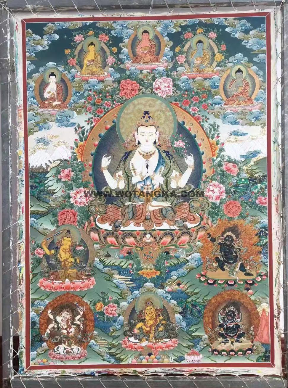 热贡-东智加:彩绘唐卡-四臂观音·三怙主(90*60CM左右)
