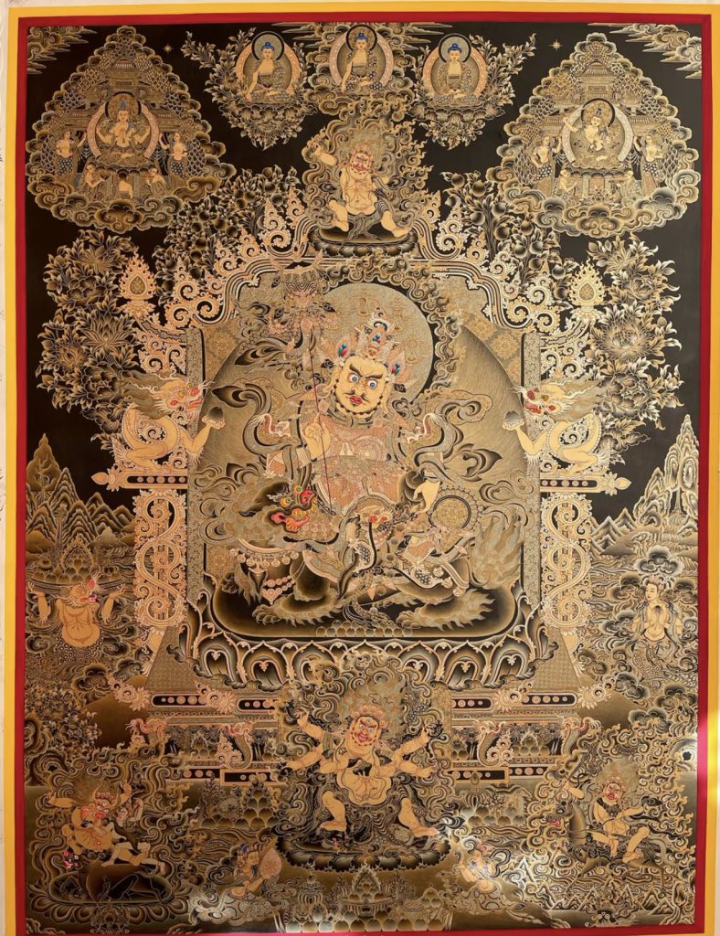 编号188-573575：黑金唐卡-财宝天王（100*70CM左右）