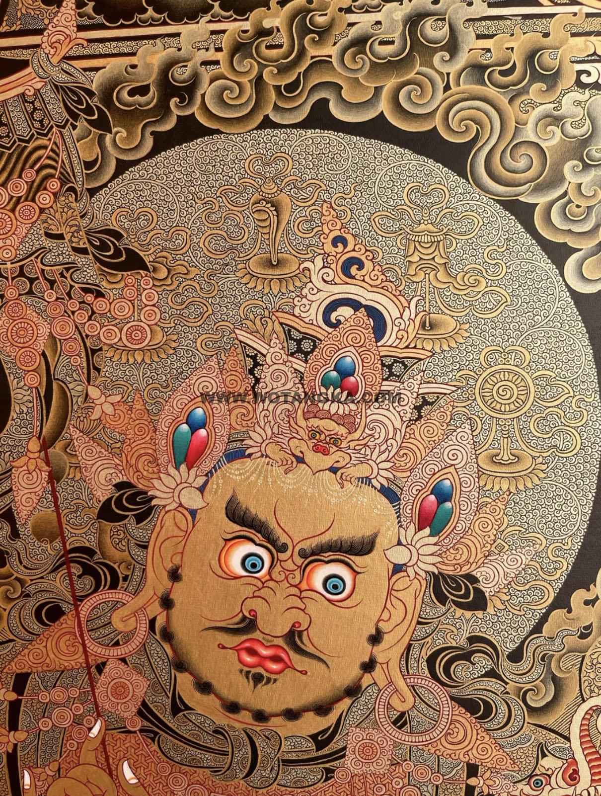 编号188-573575:黑金唐卡-财宝天王(100*70CM左右)