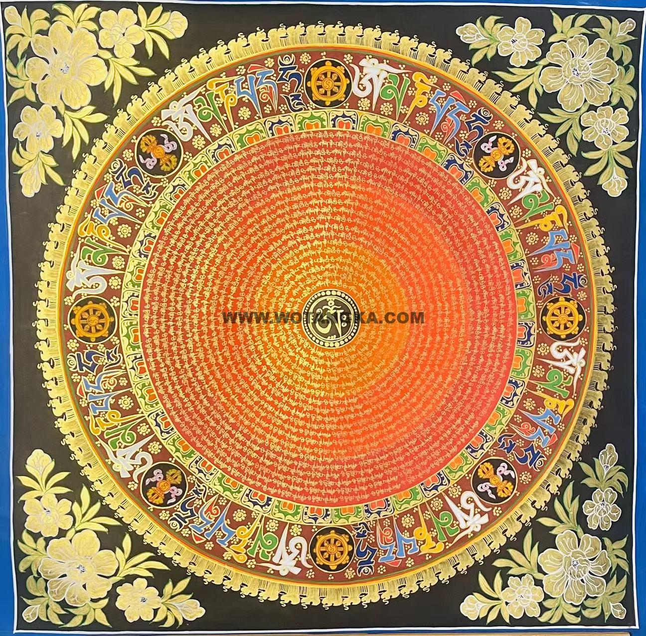 编号188-231222：彩绘唐卡-六字真言坛城（70*70CM左右）