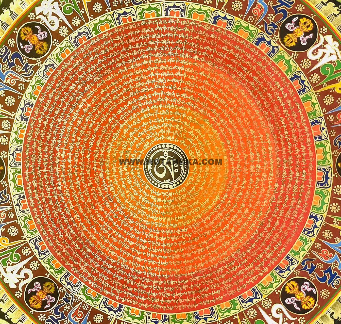 编号188-231222：彩绘唐卡-六字真言坛城（70*70CM左右）