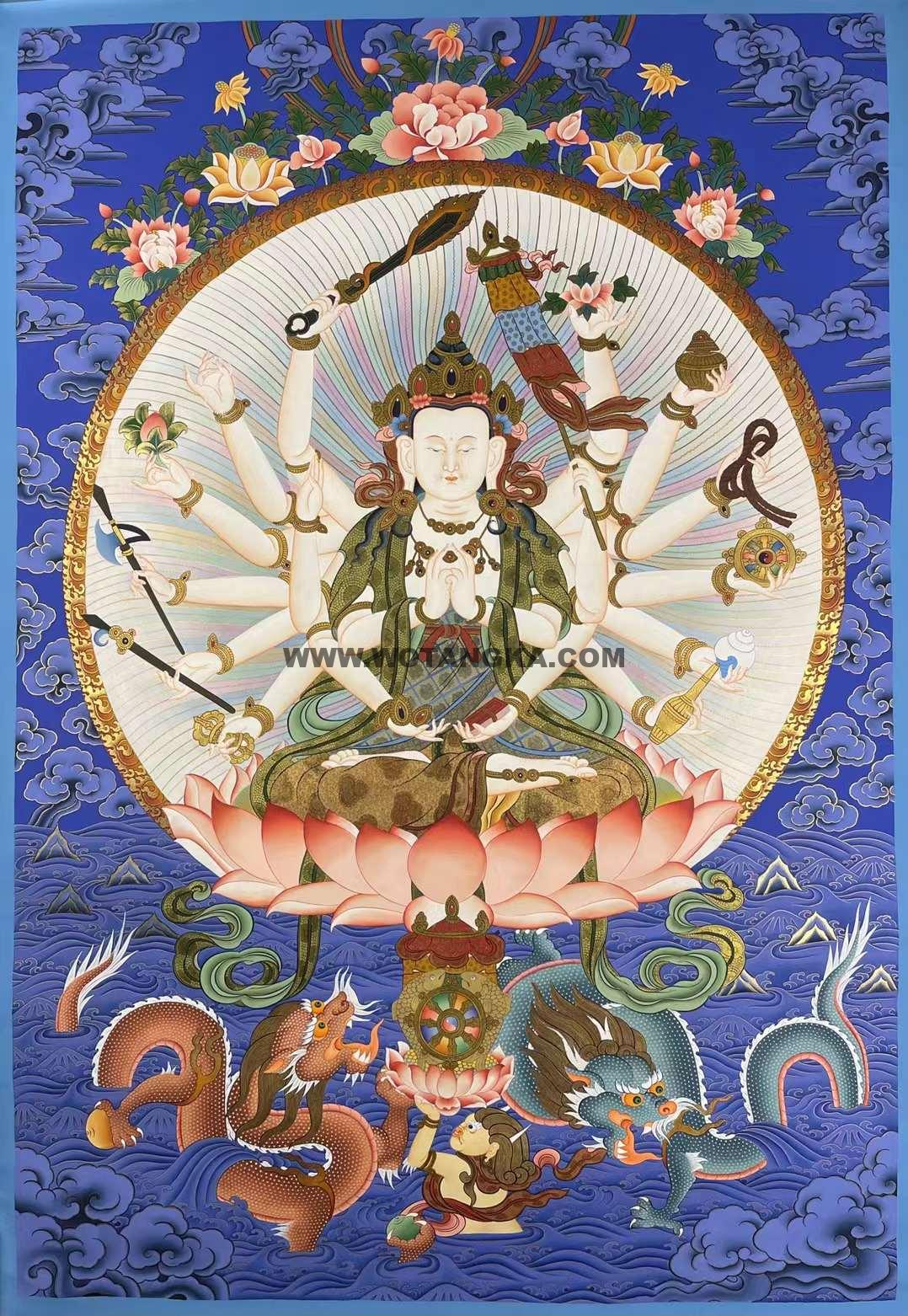 编号155-667325:蓝金唐卡-准提佛母(100*70CM左右)