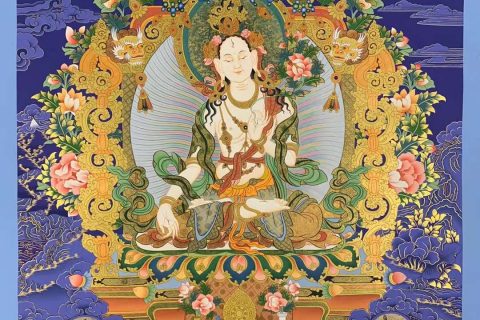 编号155-893788：彩绘唐卡-白度母·长寿三尊（100*70CM左右）