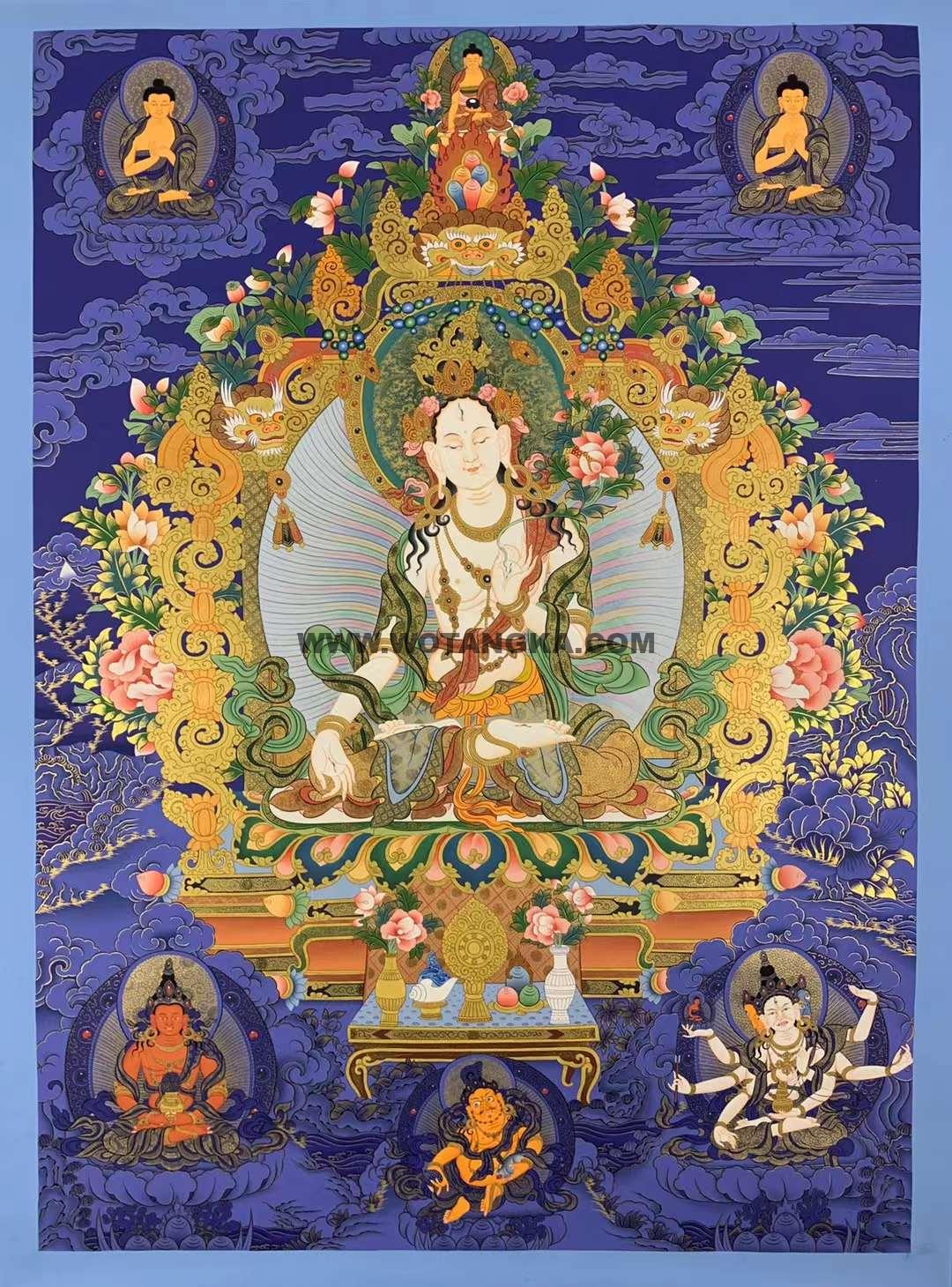 编号155-893788:彩绘唐卡-白度母·长寿三尊(100*70CM左右)