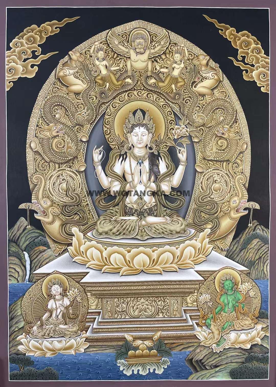 编号162-656100：彩绘唐卡-四臂观音（75*55CM左右）