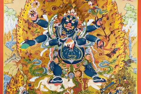 编号162-895197：彩绘唐卡-六臂玛哈嘎拉（105*75CM左右）