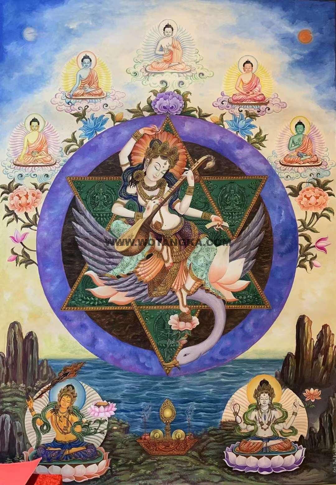 编号155-709811：彩绘唐卡-妙音天女（70*50CM左右）