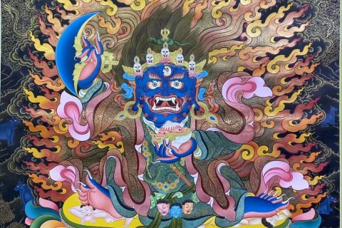 编号155-197713：彩绘唐卡-黑袍金刚护法（100*80CM左右）