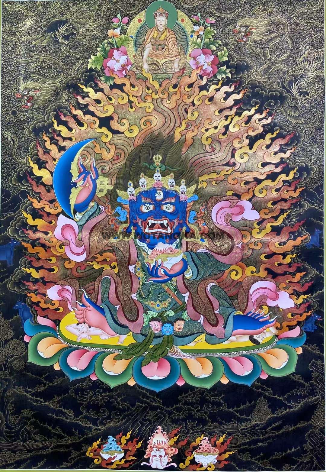 编号155-197713:彩绘唐卡-黑袍金刚护法(100*80CM左右)