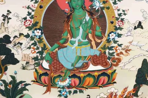 编号138-687609：彩绘唐卡-绿度母（92*67CM左右）