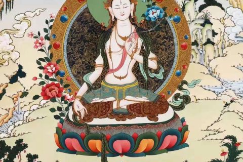 编号138-690648：彩绘唐卡-白度母·长寿三尊（92*66CM左右）