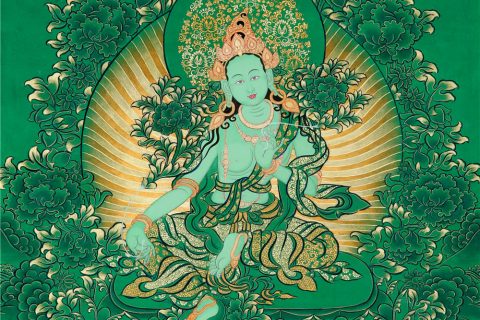 绿金唐卡-绿度母