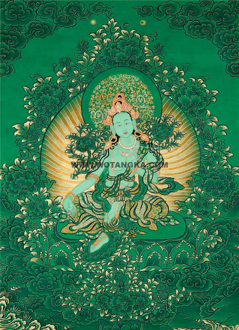绿金唐卡-绿度母