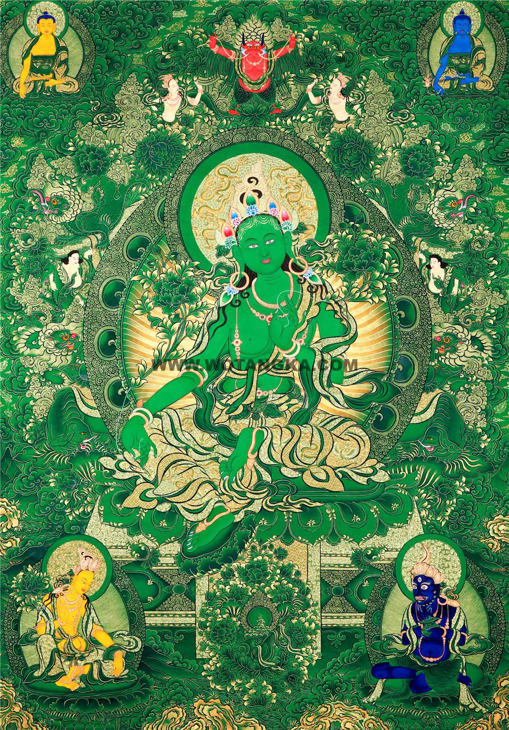绿金唐卡-绿度母