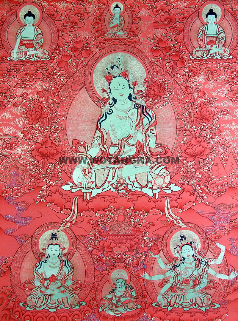 编号188-890316:红金唐卡-白度母·长寿三尊(90*60CM左右)