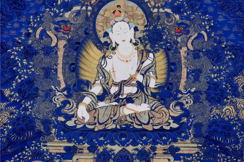 蓝金唐卡-白度母