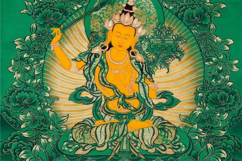 绿金唐卡-文殊菩萨