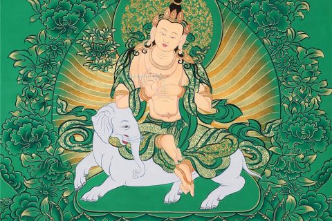 绿金唐卡-普贤菩萨