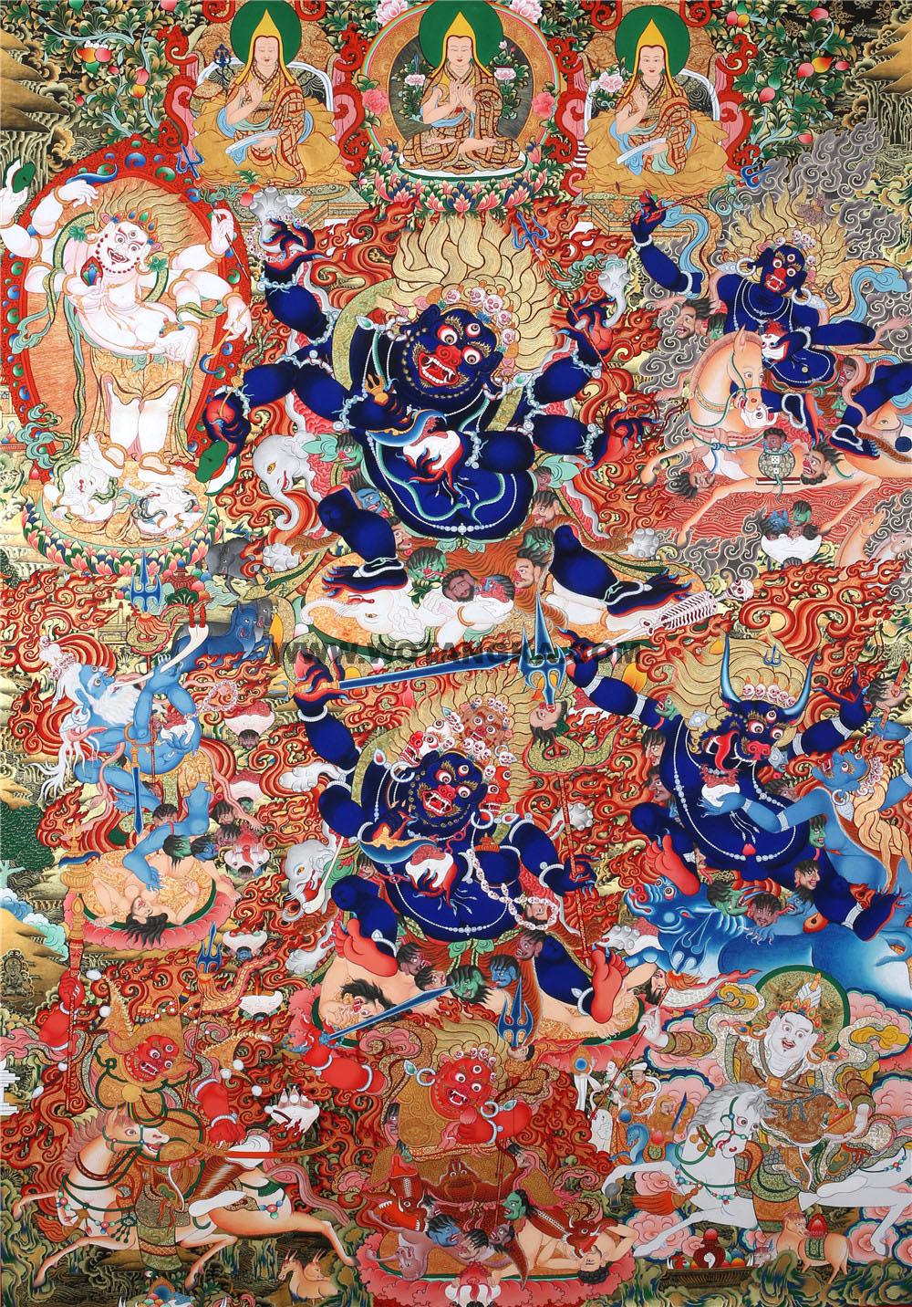 编号188-267458:黑金唐卡-六臂玛哈嘎拉·宁玛派九大护法(120*80CM左右)