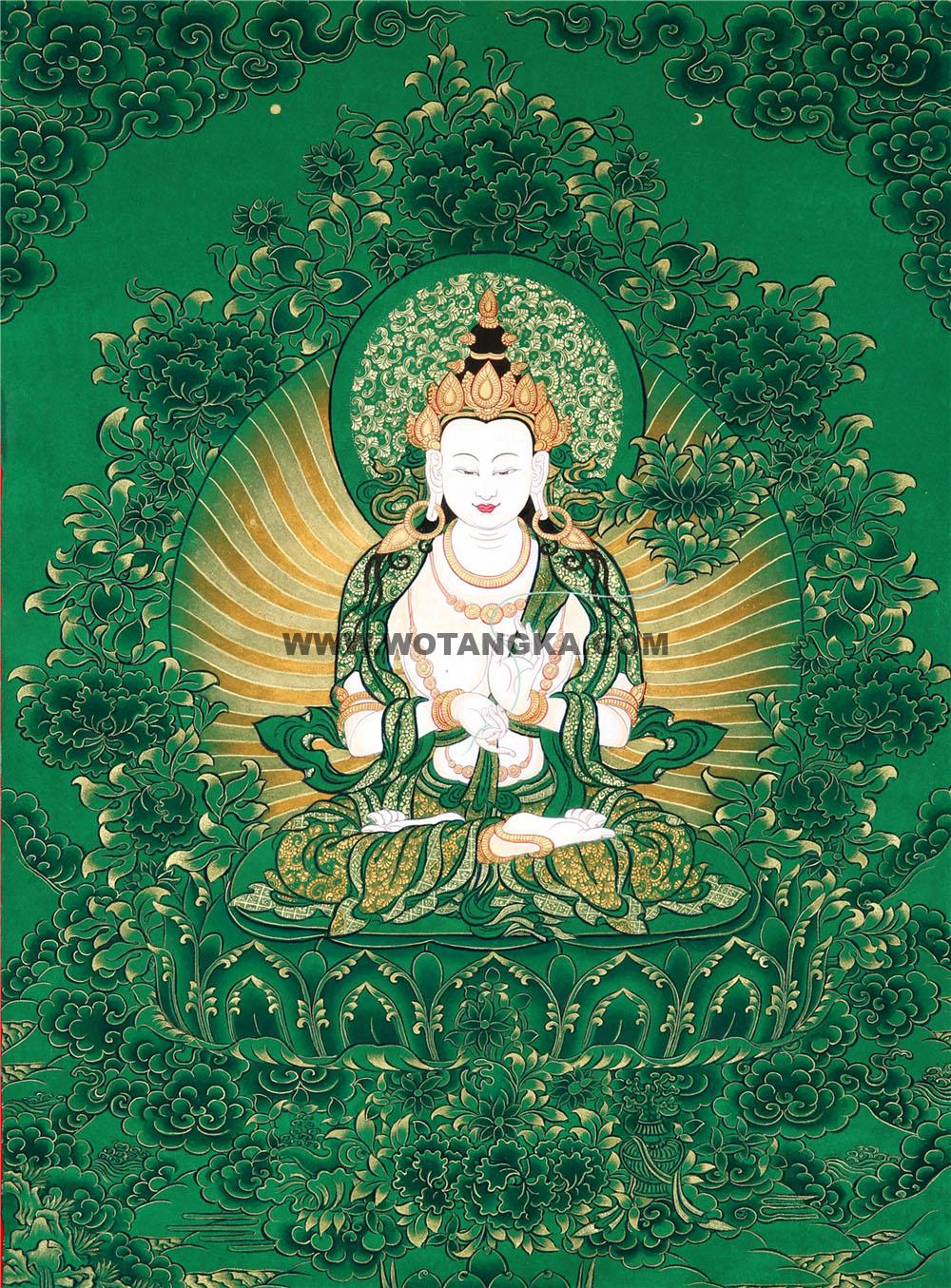绿金唐卡-大势至菩萨
