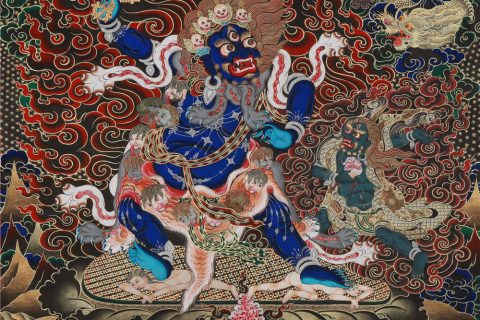 黑金唐卡-莲花生大士八变身之狮吼莲师