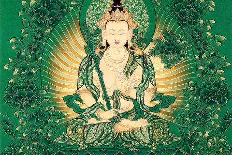 绿金唐卡-虚空藏菩萨