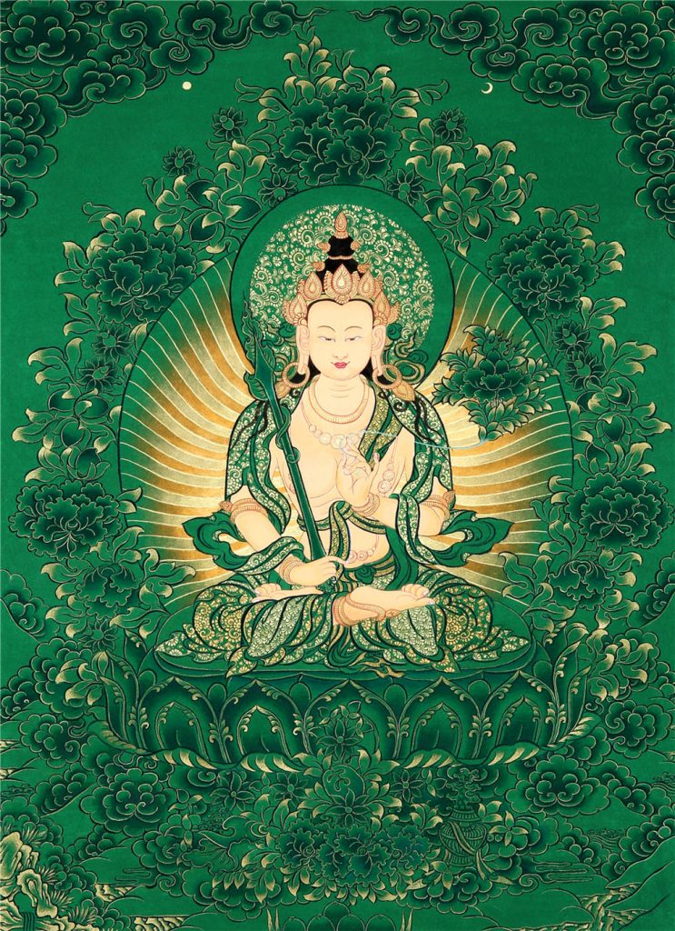 绿金唐卡-虚空藏菩萨