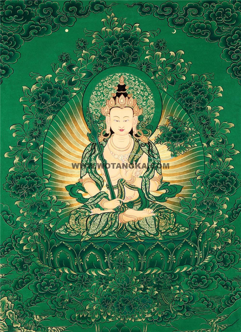 绿金唐卡-虚空藏菩萨