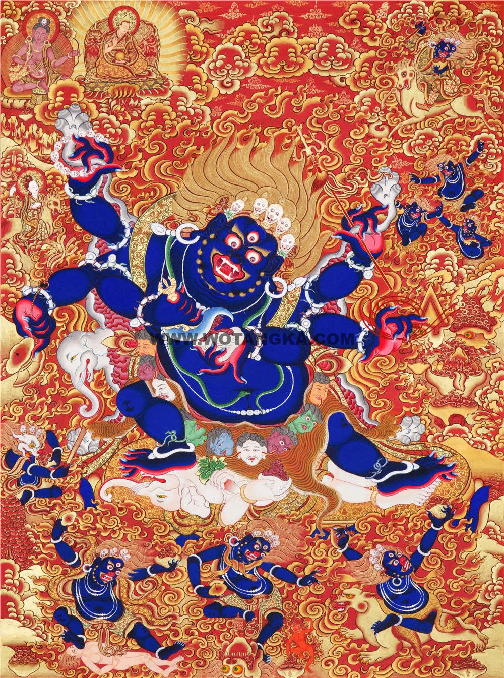 红金唐卡-六臂大黑天