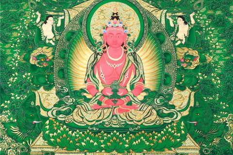 绿金唐卡-长寿佛