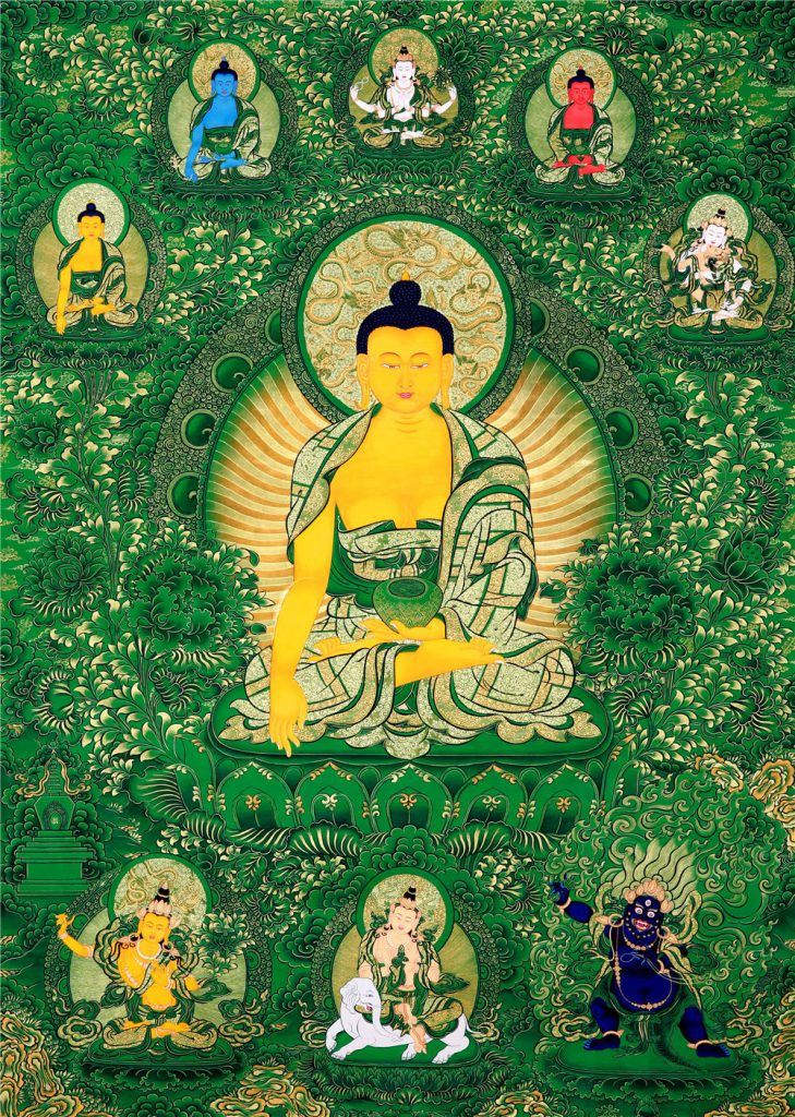 绿金唐卡-释迦牟尼佛