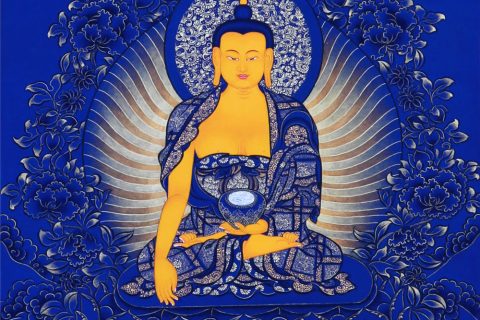 蓝金唐卡-释迦牟尼佛