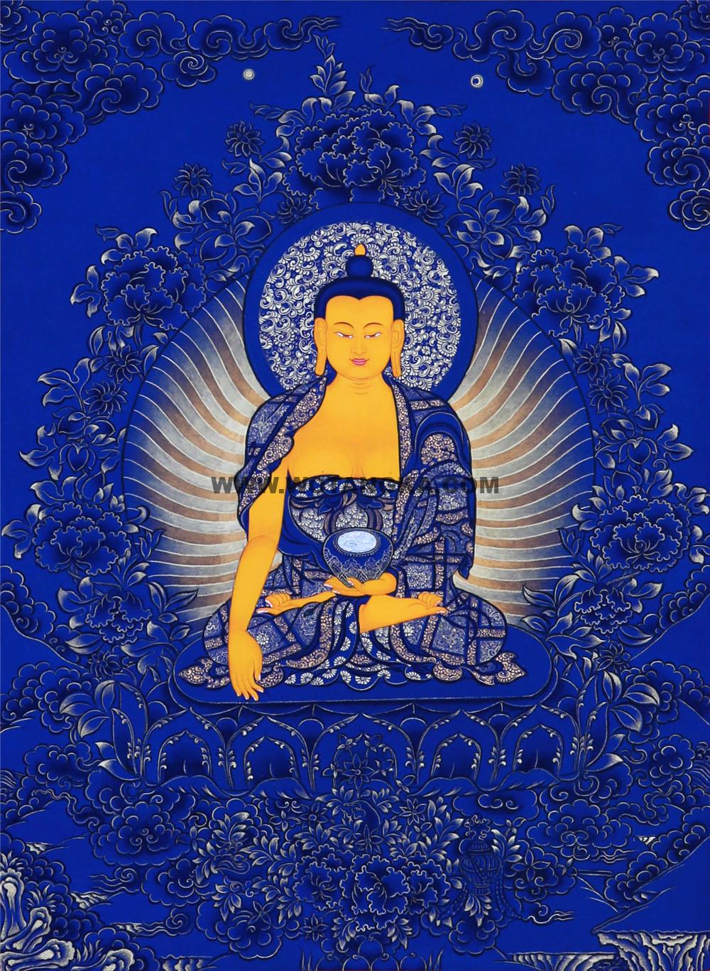 蓝金唐卡-释迦牟尼佛