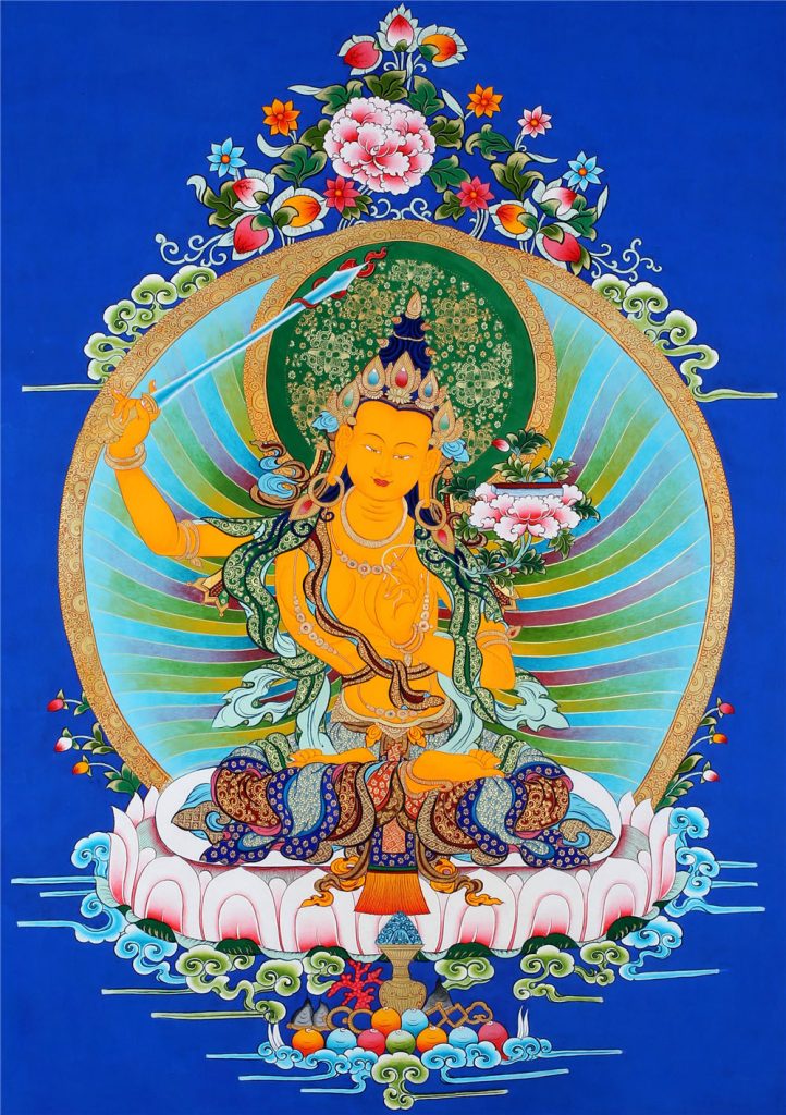 蓝金唐卡-文殊菩萨