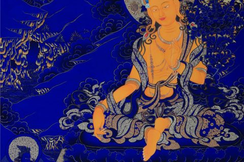 蓝金唐卡-文殊菩萨