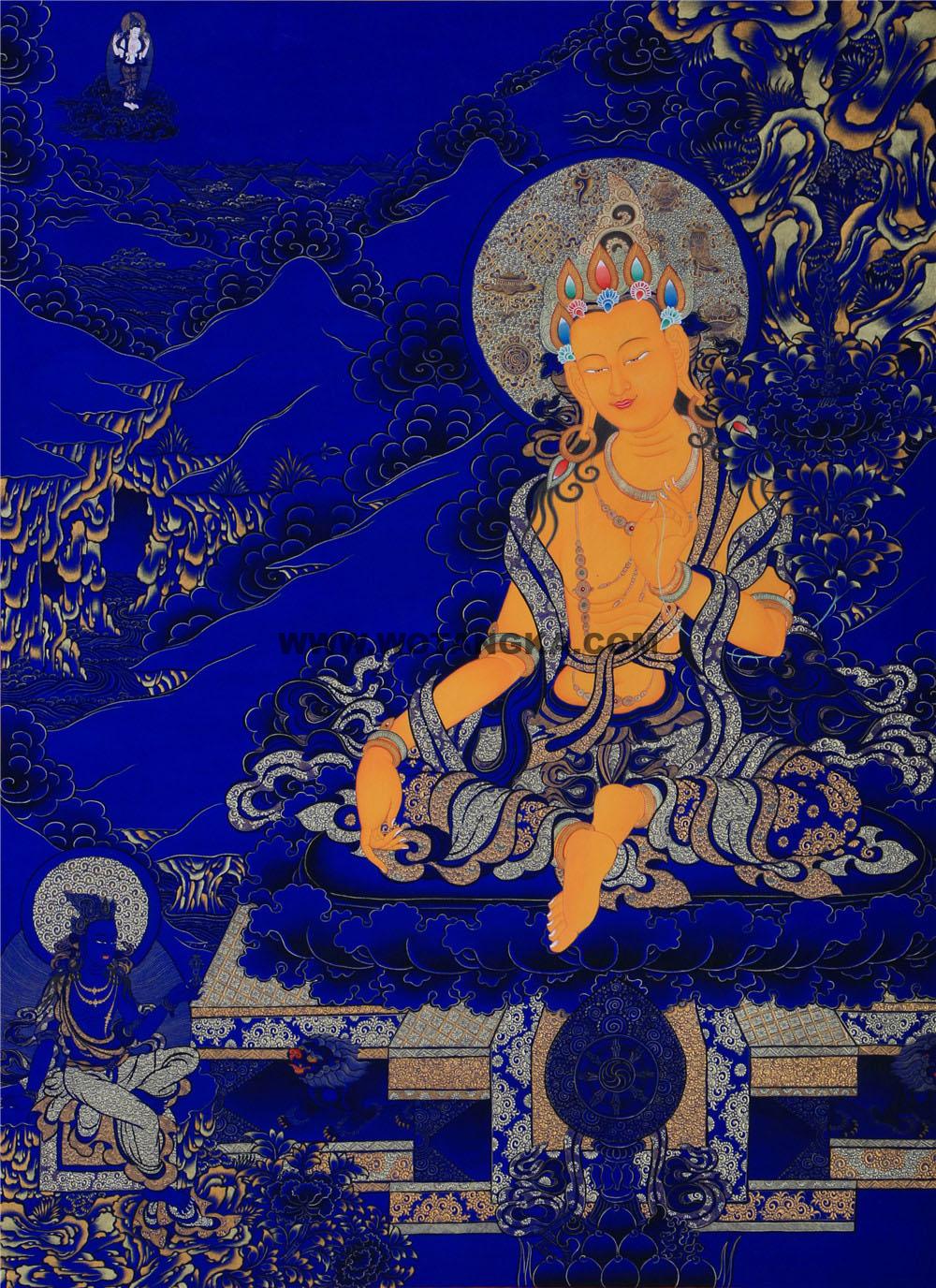 蓝金唐卡-文殊菩萨