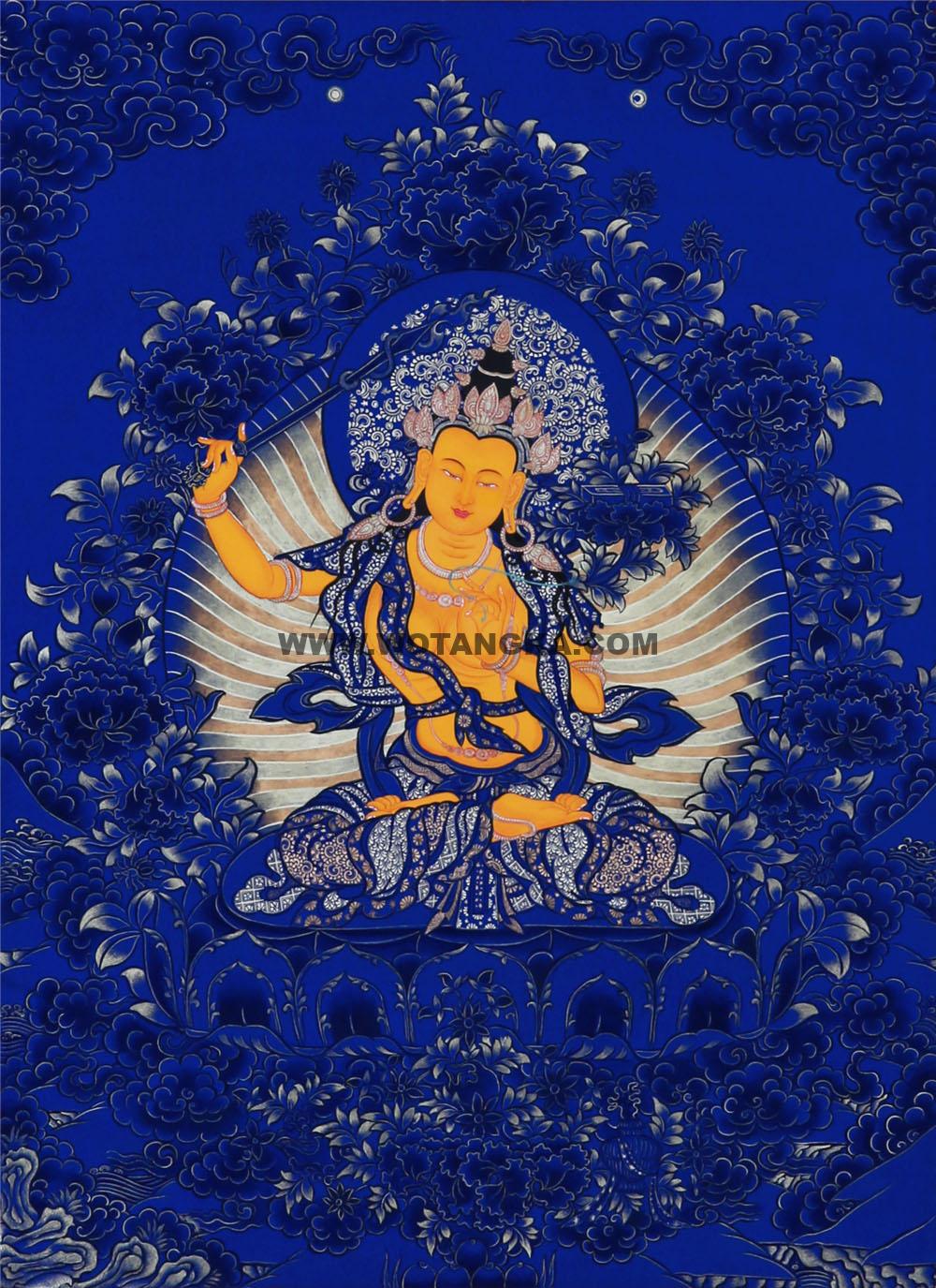 蓝金唐卡-文殊菩萨