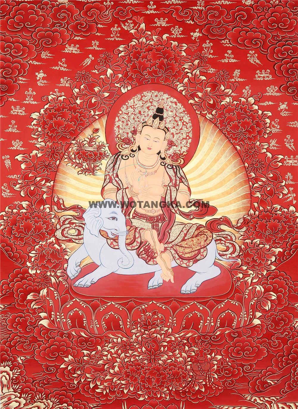 红金唐卡-骑象普贤菩萨