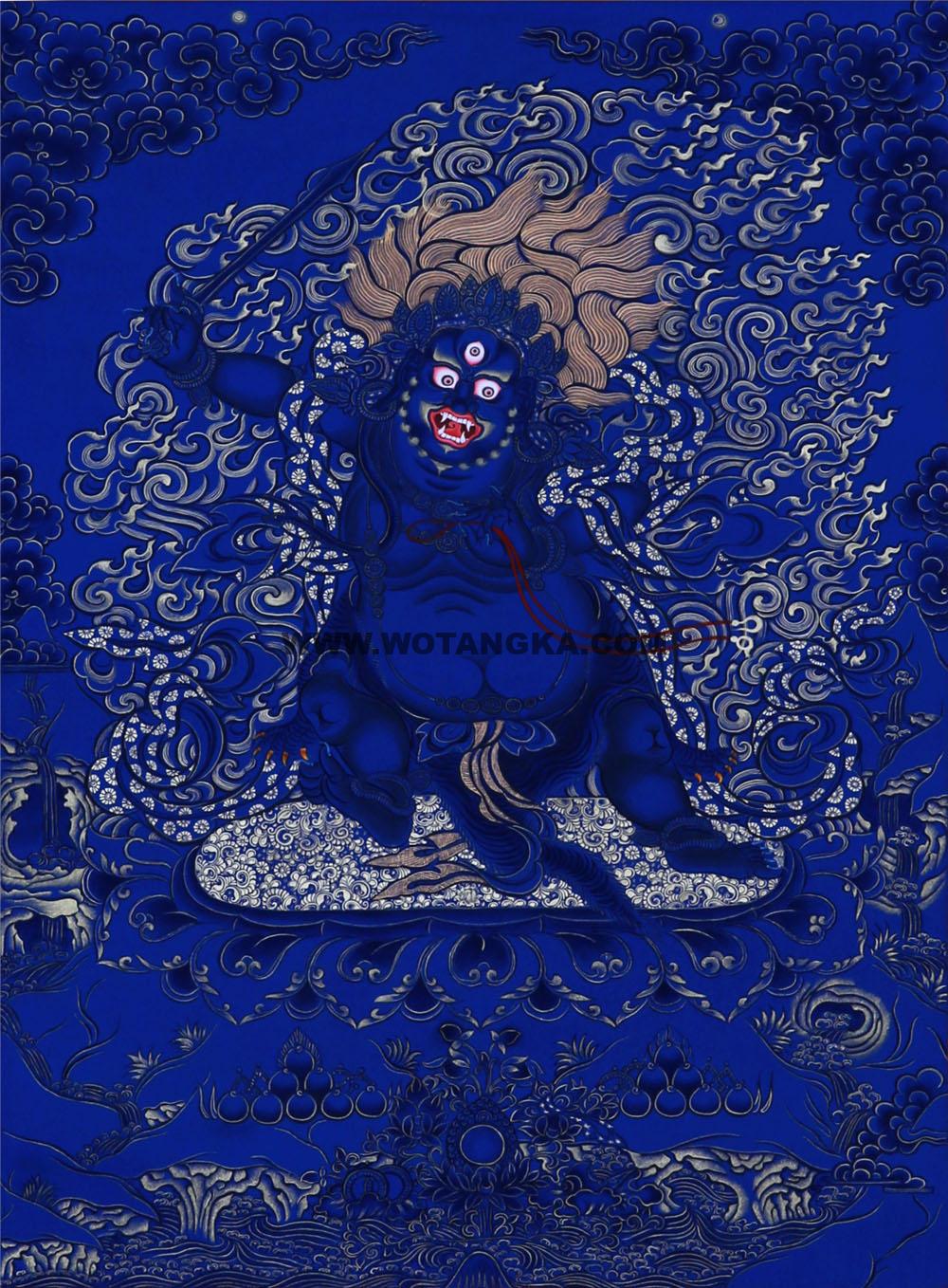 蓝金唐卡-不动明王