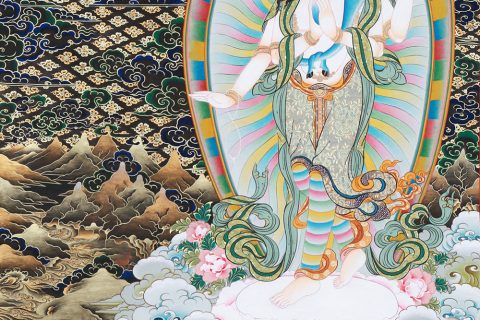 黑金唐卡-四臂观音站立像