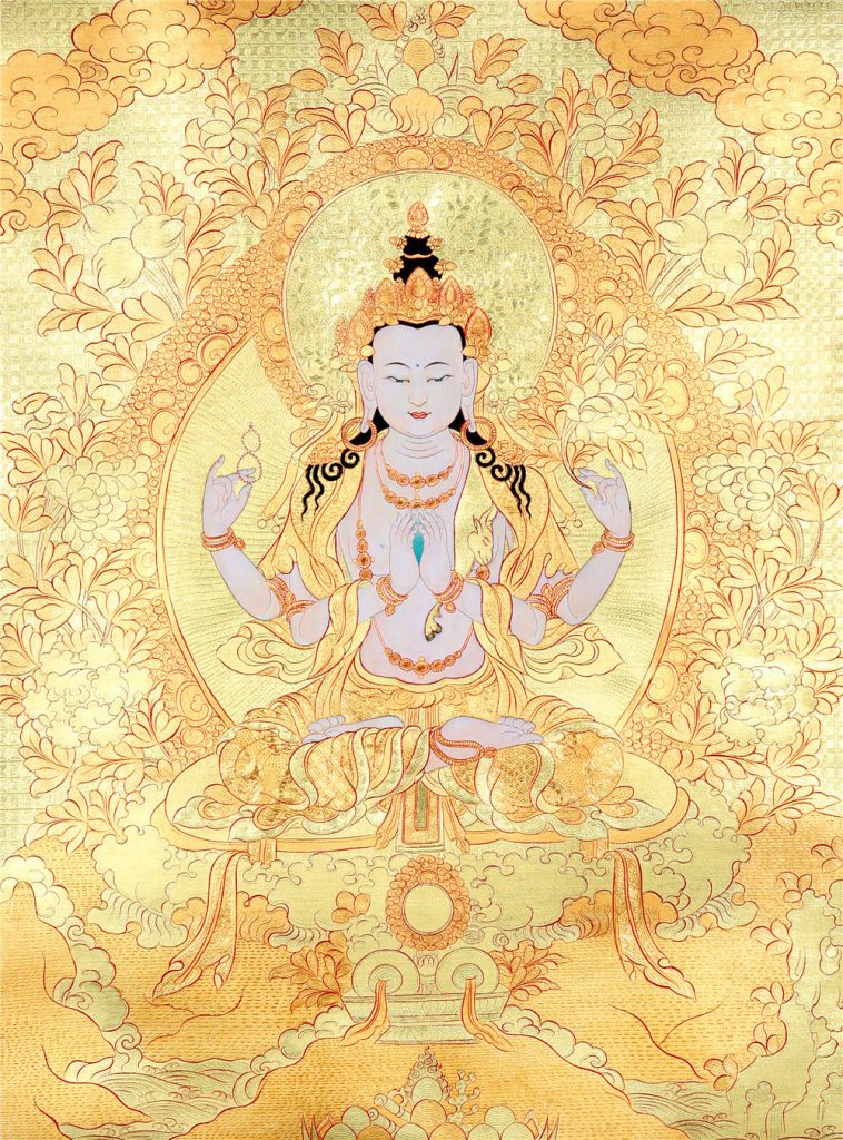 黄金唐卡-四臂观音